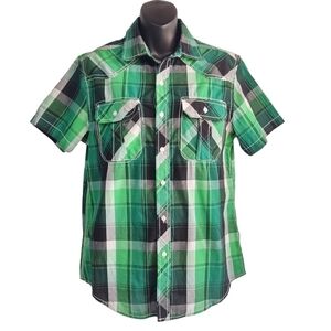 Route 66 Men's Green Black Plaid Button Down Shirt Size S